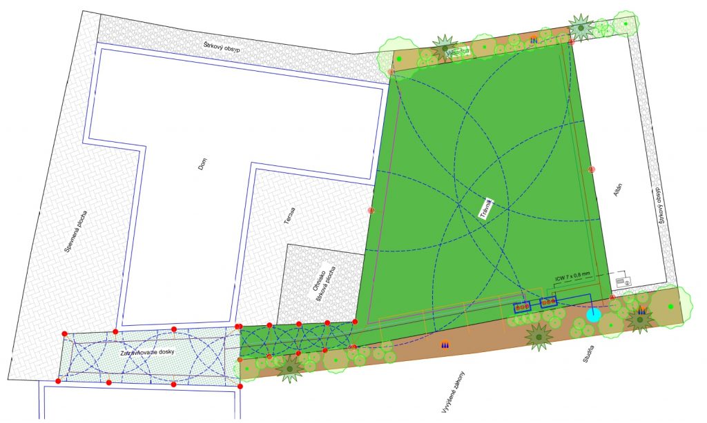 Zavlažovací systém 370 m2